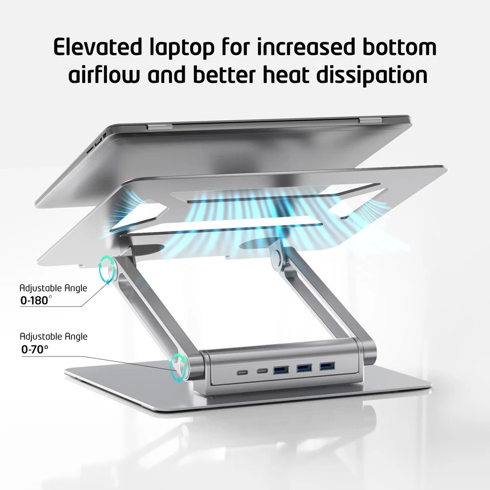 Adjustable Aluminum Laptop Stand with USB-C and USB-A Ports for Desk