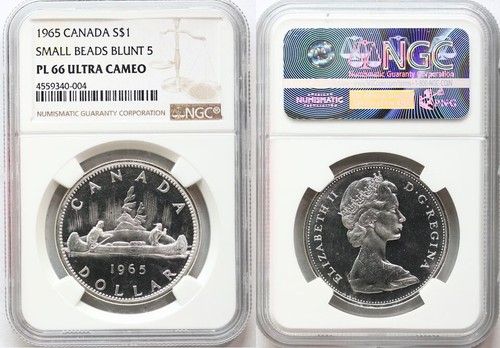 1965 CANADA SILVER 1 DOLLAR - SMALL BEADS-BLUNT 5 - NGC PL66 - ULTRA CAMEO - 第 2/8 張圖片