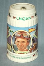 Vintage 80s Santa Anita Racetrack Bill Shoemaker Jockey Mug (Willy Horse Racing)