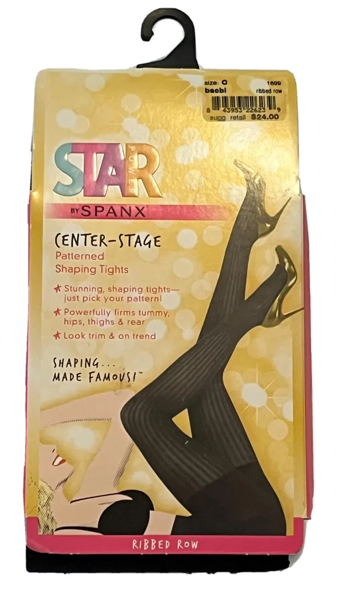 Spanx By Star Womens Size C Patterned Shaping Tights Ribbed Row Black  Control