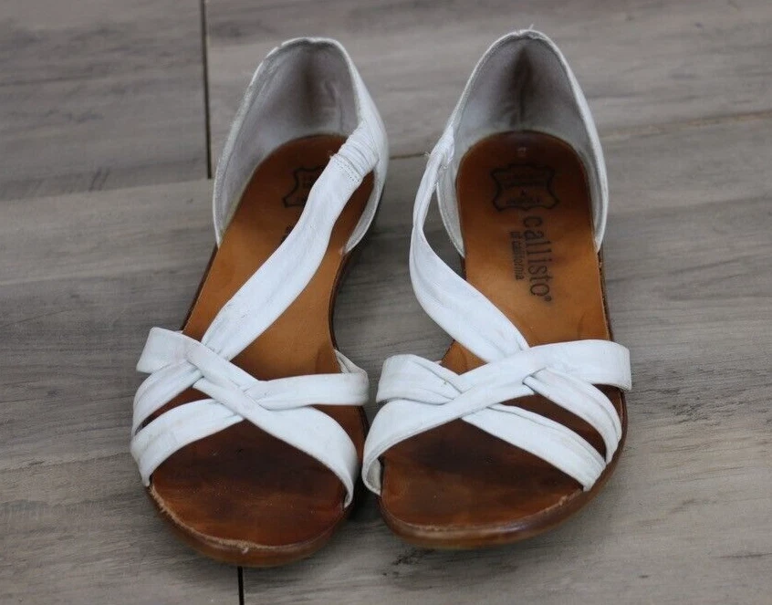 Sandálias femininas vintage Callisto of California tamanho 8 couro branco - Imagem 2 de 4