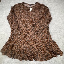 Gap Leopard Cheetah Print Shift Dress Long Sleeve NWT Womens Size XL Brown/Black