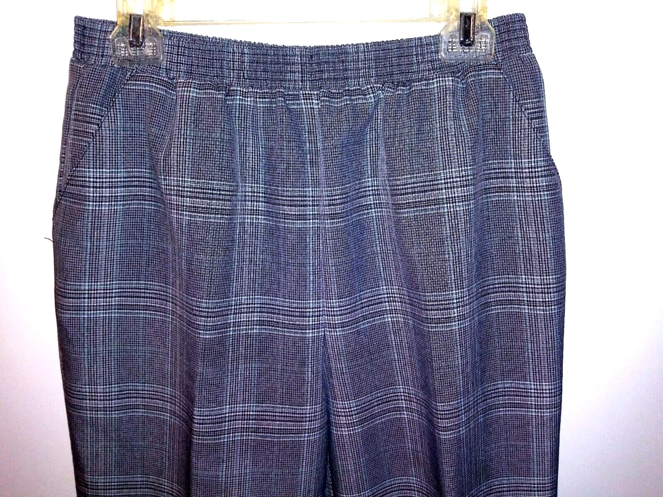 Pantalones de mujer gris a cuadros talla 12A cintura elástica Haband príncipe de gales usados en excelente estado Foto 2 de 4