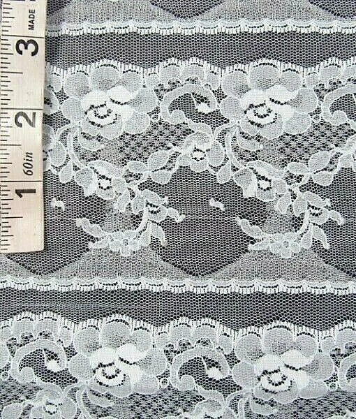 3+ yd Pale Blue Sheer Poly Tulle Mesh Floral Strip Fabric,Curtain Panel,Drapery - Image 2 of 2