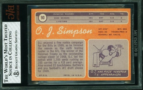 1970 Topps #90 O.J. Carta Simpson Rookie Classificata RC BVG 7,5 Bellezza! - OJ tutto il giorno - Foto 2 di 2