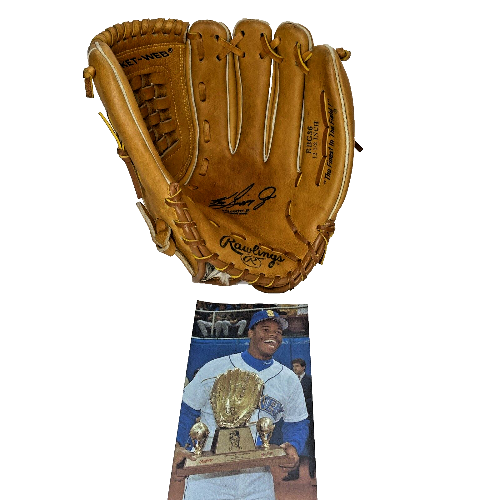 Ken Griffey Jr Baseball Glove Mitt Rawlings RBG36 12.5” HOF2016 Heel VTG-2001-image
