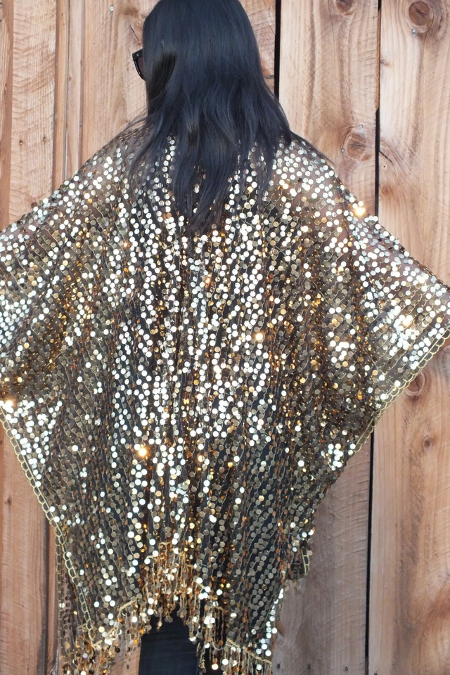 Top plumero kimono fiesta lentejuelas doradas talla única Foto 4 de 4