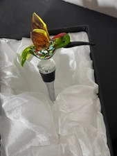 Bottle Stopper Handblown Glass Springtime Hummingbirf LSARTS In Box