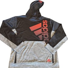 ADIDAS Size L 14/16 Boys Gray/Red Front Pocket Fleece Lined Athletic Hoodie