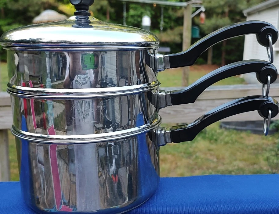 Faberware 2 QT. SAUCE PAN Steamer/StrainerDouble Boiler & Lid Bronx NY USA Clean