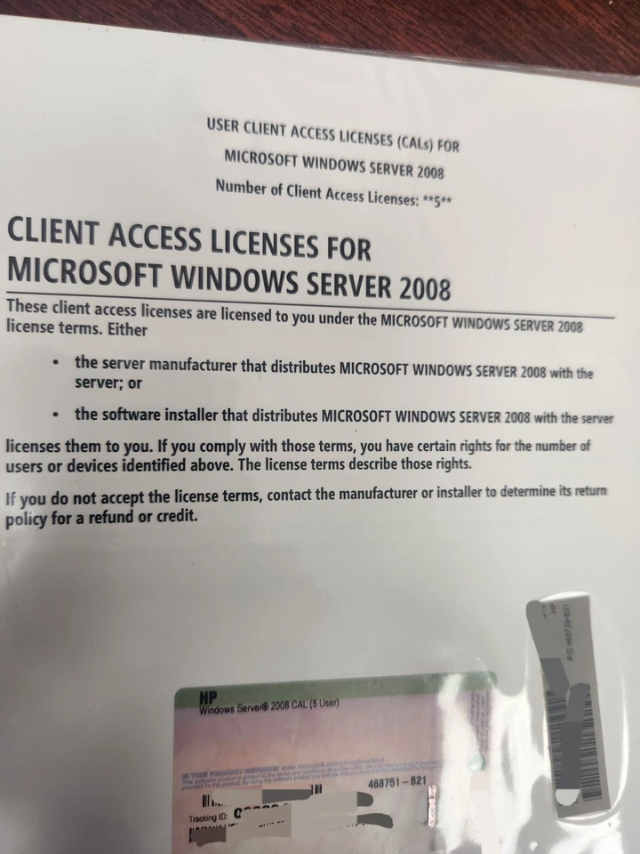 Windows Server 2008 5 User CAL License 468751-B21 R18-02503 Client Access Key - Image 2 of 4