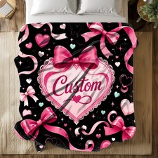 Custom Heart And Bow Coral Fleece Blanket