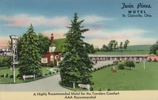 Vintage Twin Pines Motel St. Clairsville Ohio Linen Postcard 1958