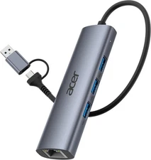 Acer USB to Ethernet Adapter, USBC Hub 1Gbps with 3*USB Silver Grey 
