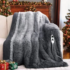 Heated Electric Blanket Throw–Faux Fur with Soft Thick Sherpa,Warm Winter Bir...