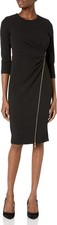 Calvin Klein Elegant BLACK 3/4 Sleeve Front Zip Detail Sheath Dress SZ 4 NWT
