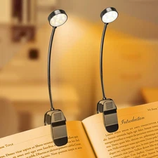 2 Pack 10 LED Rechargeable Book Light for Reading in Bed - Eye Caring 3 Color Te