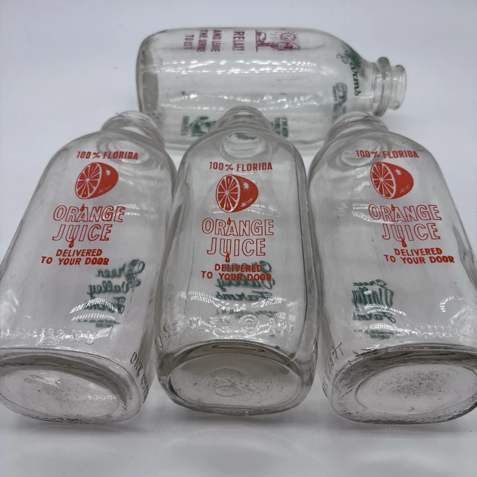 4 botellas de vidrio vintage de jugo de naranja Florida New Jersey Farms Foto 4 de 4