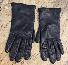 Vintage Womens Size M 7 Black Leather Knit Lined Gloves Grandoe