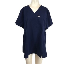 FIGS Technical Collection Navy Blue V-Neck Scrub Top Wms XL Short Sleeve Pocket