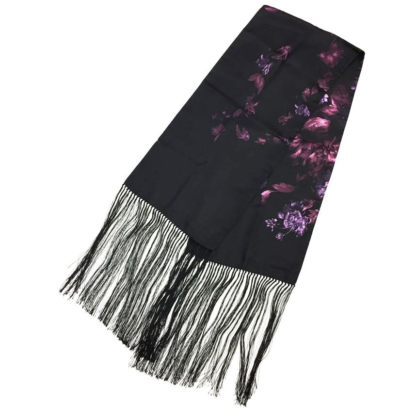 Foulard Gucci soie frangée fleurie noir et violet 29
