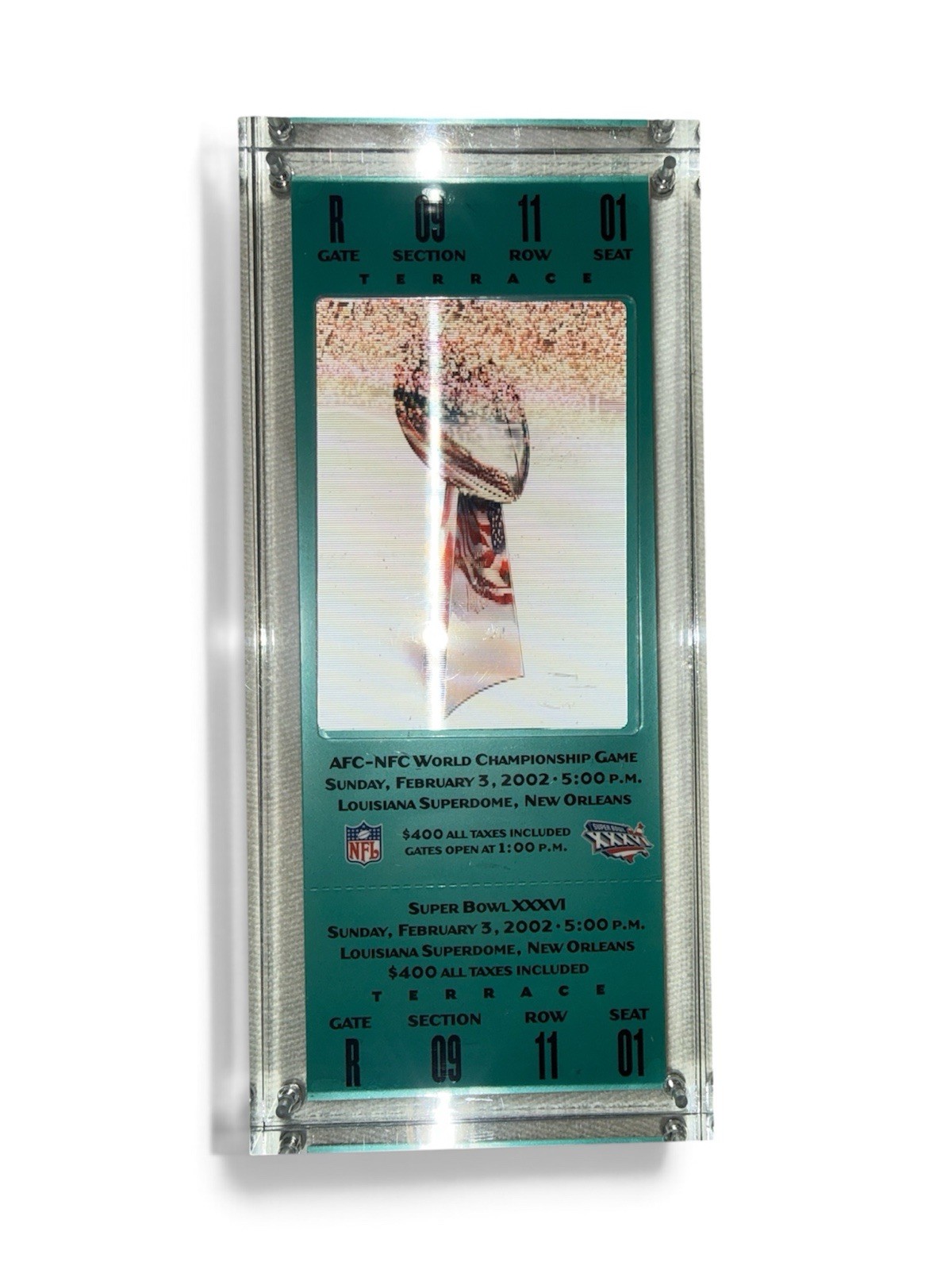 Super Bowl 36 Full Ticket 2002 Patriots Rams Tom Brady 1st SB Win Superdome
