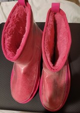 Juicy Couture Pink Ankle Snow Boots Lined Pull On Logo Accent Synthetic