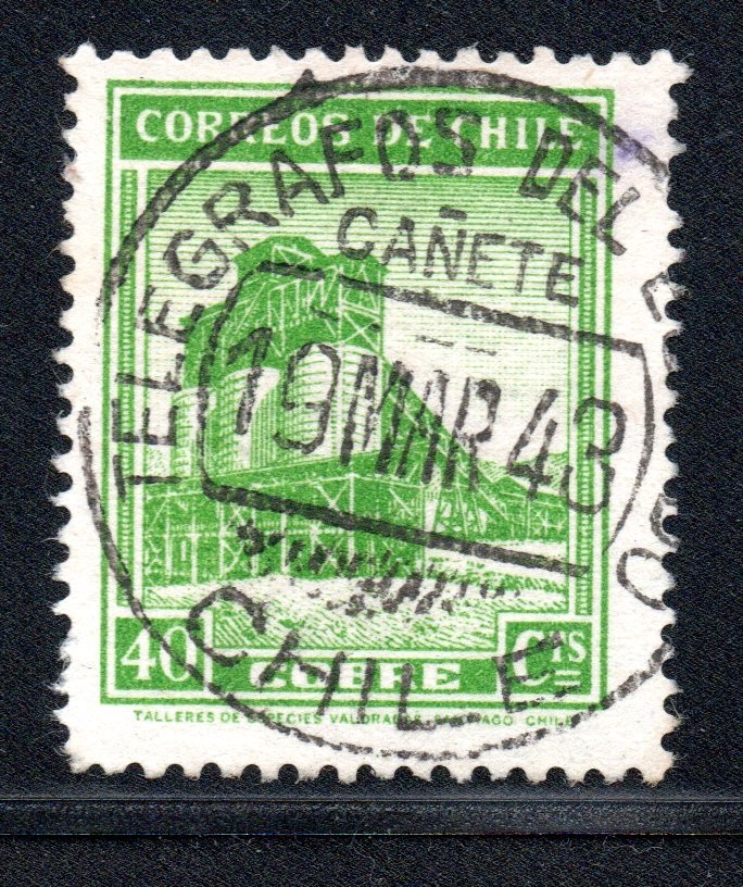 CHILE – 40c Stamp –State Telegraphs Postmark  Cañete – 1943 – Rare Usage   #FE12