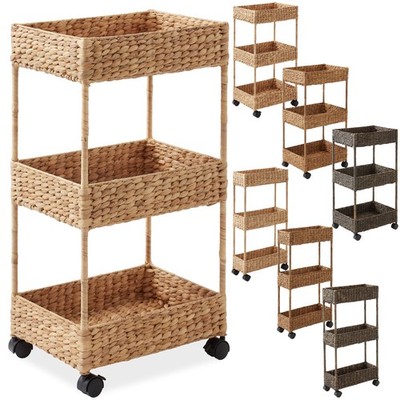 Casafield 3-Tier Rolling Storage Cart, Hyacinth Utility Cart, Wicker Caddy