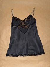 Vintage Victoria s Secret Black Silk Lace Tank Top Camisole Medium Dainty Rare