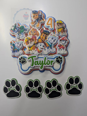 Paw Patrol Custom 3D Glitzer Cake Topper Set Beliebiger Name und Alter 
