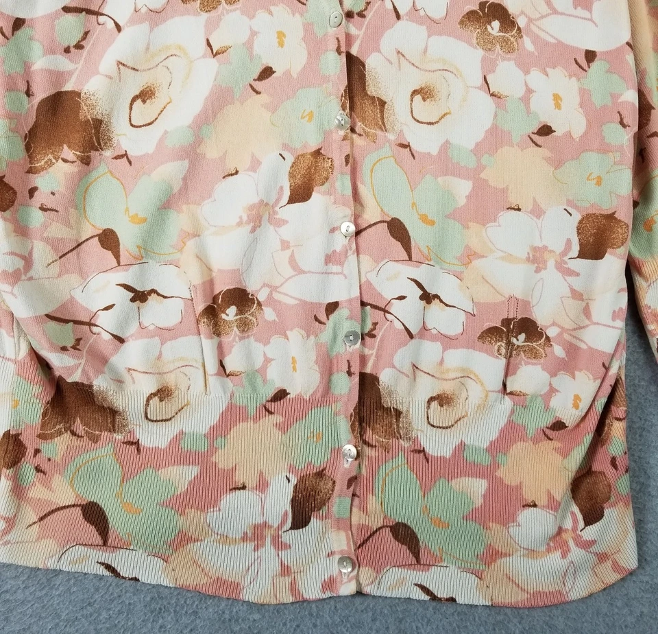 GEORGE Cardigan Sweater Womens XL 16 18 Floral ¾ Sleeve V Neck Button Up Stretch - Image 3 of 4