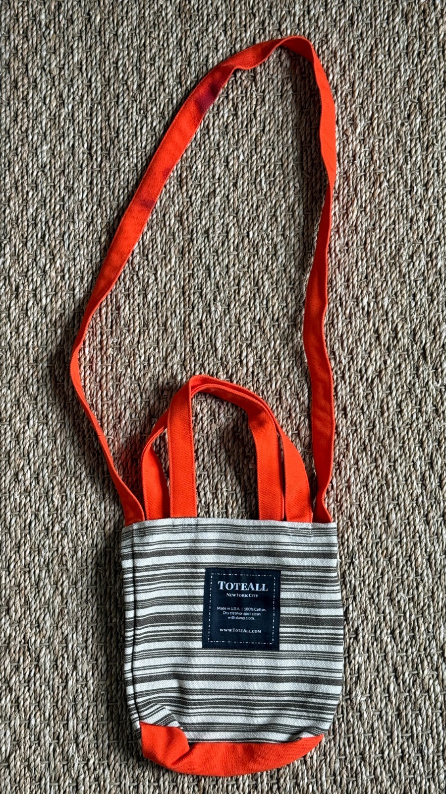 ToteAll Small Tote Bag: Brown Stripe with Orange