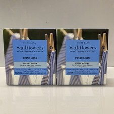 2x Twin Packs Bath  Body Works Fresh Linen Wallflowers Fragrance 2 Refill Bulbs