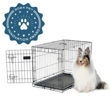 Secure and Foldable Single Door Metal Dog Crate, Medium,Black