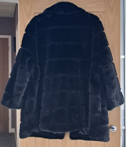 Womens Size 28 EVANS Black Faux Fur Coat VGC - Picture 5 of 8