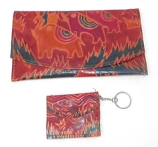 Embossed Leather Elephant Wallet & Keychain Coin Purse Flap Envelope 8" India