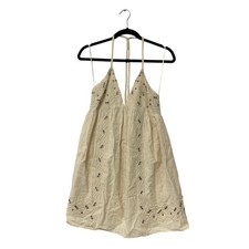 Zara Womens Mini Dress M Medium Cream Embellished Swing Boho Beach 0881/325 NWT