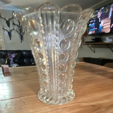 Clear Pressed Glass Decorative Vase with Scalloped Rim and All-Over Pattern