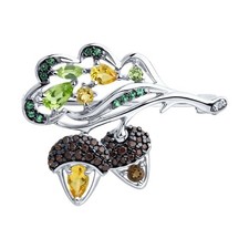 Brosche Anstecknadel 925 Silber Rauchtopas Citrin Chrysolith Echtschmuck