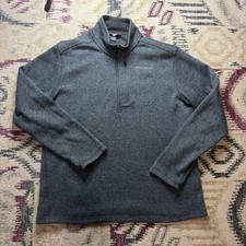 Eddie Bauer 1/4 Zip Pullover Mens Large Green Knit Fleece w Pocket Sweatshirt