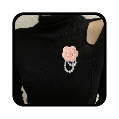 Camellia Flower Pearl Brooch Pin Flower Pearl Tassel Brooches Pink Camellia Broo