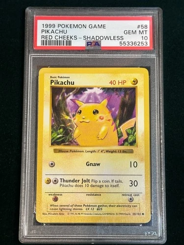 Pikachu Red Cheeks Shadowless 58 1999  Base Set PSA 10
