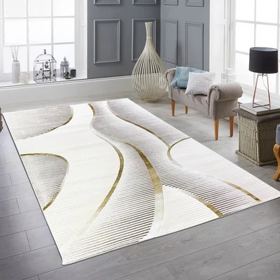 TEPPICH-TRAUM Tapis de salon moderne facile à entretenir avec design 3D incurvé en crème
