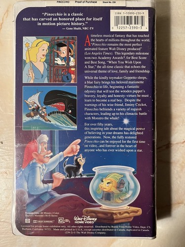 NEW Sealed Walt Disney’s Masterpiece Pinocchio VHS 1993 Special Edition Rated G - Picture 2 of 2