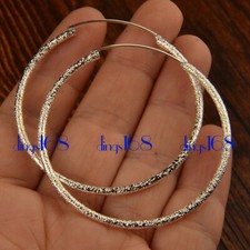 Women's Real 925 Sterling Silver 47mm Medium Size 2mm Endless Thin Hoop Earrings