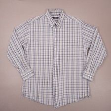 Vintage Burberry London Long Sleeve Shirt Mens Medium Blue Brown Check Made USA