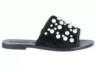 women's black designer slides