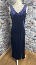 Vintage BHS Women’s Velvet Purple V Neck Midi Length Dress Size UK 12