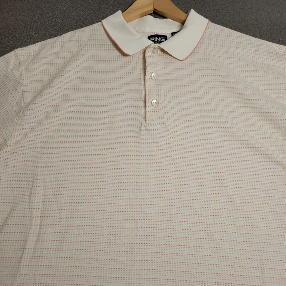 Polo de golf PING Collection para hombre talla grande rosa y crema 100 % algodón Pima Foto 2 de 4